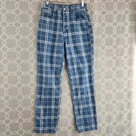 Pacsun Button Fly High Rise Dad Jeans Plaid Jeans Women's 26 - Picture 1 of 10